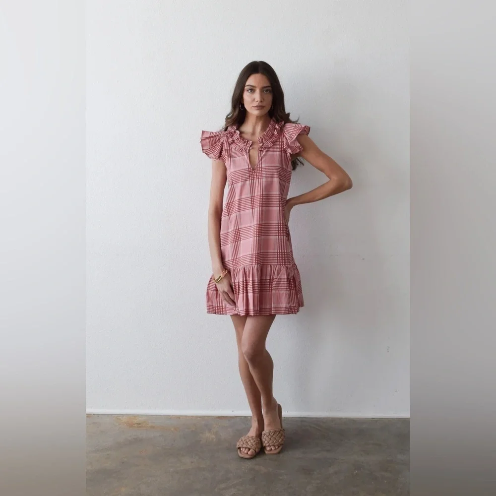 NWT Designer Never a Wallflower Rachel Dress Brown Cotton Plaid Size XS - Picture 7 of 7